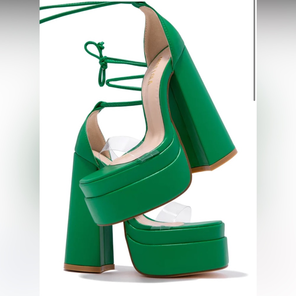 Lace up platform block high heels